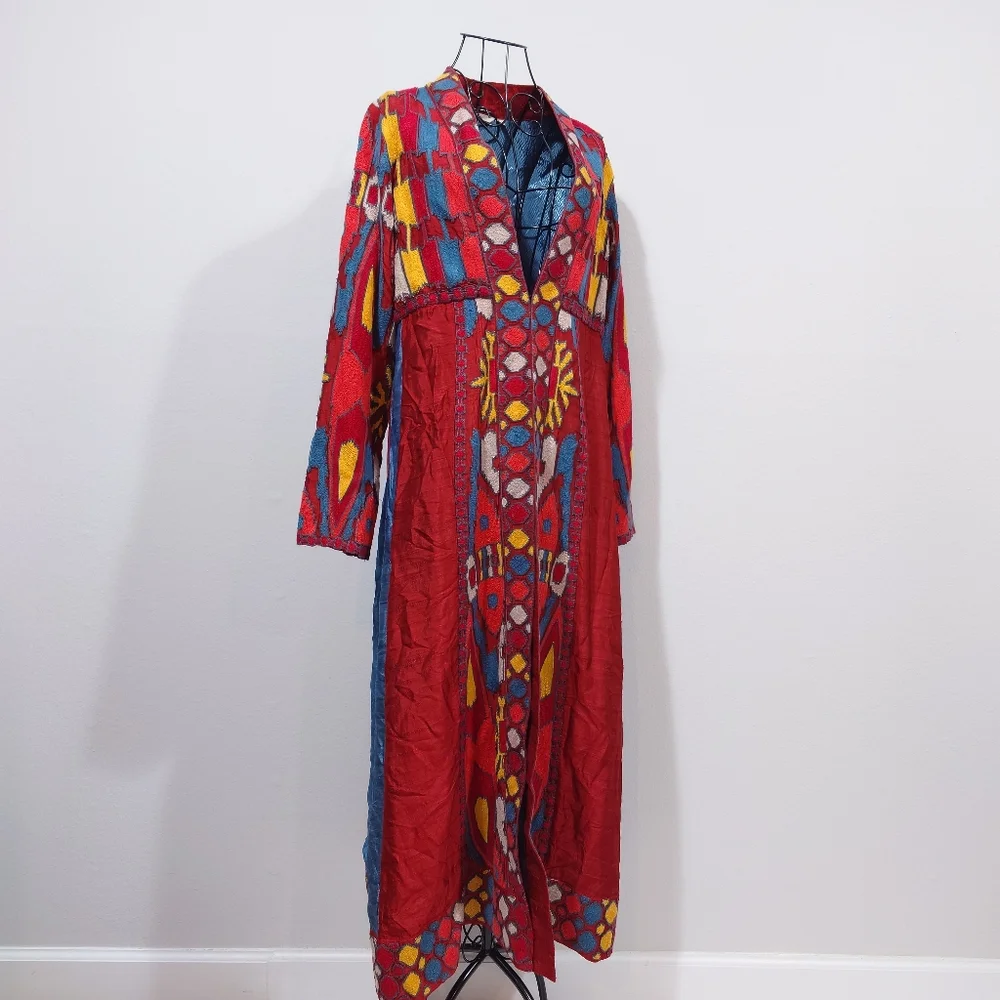 Soft Surroundings Embroidered Boho Duster XS Maxi Coat Festival Statement Piece - Picture 2 of 10